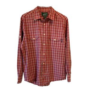 Woolrich Shirt Western Plaid Roll Up Tab Sleeve Button Front Cowboy Rugged Large